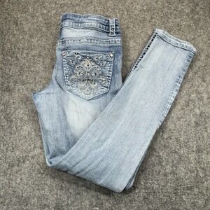 Paisley Sky Jeans Women's Size 4 Acid Wash Mid Rise Skinny Leg Denim Embellished